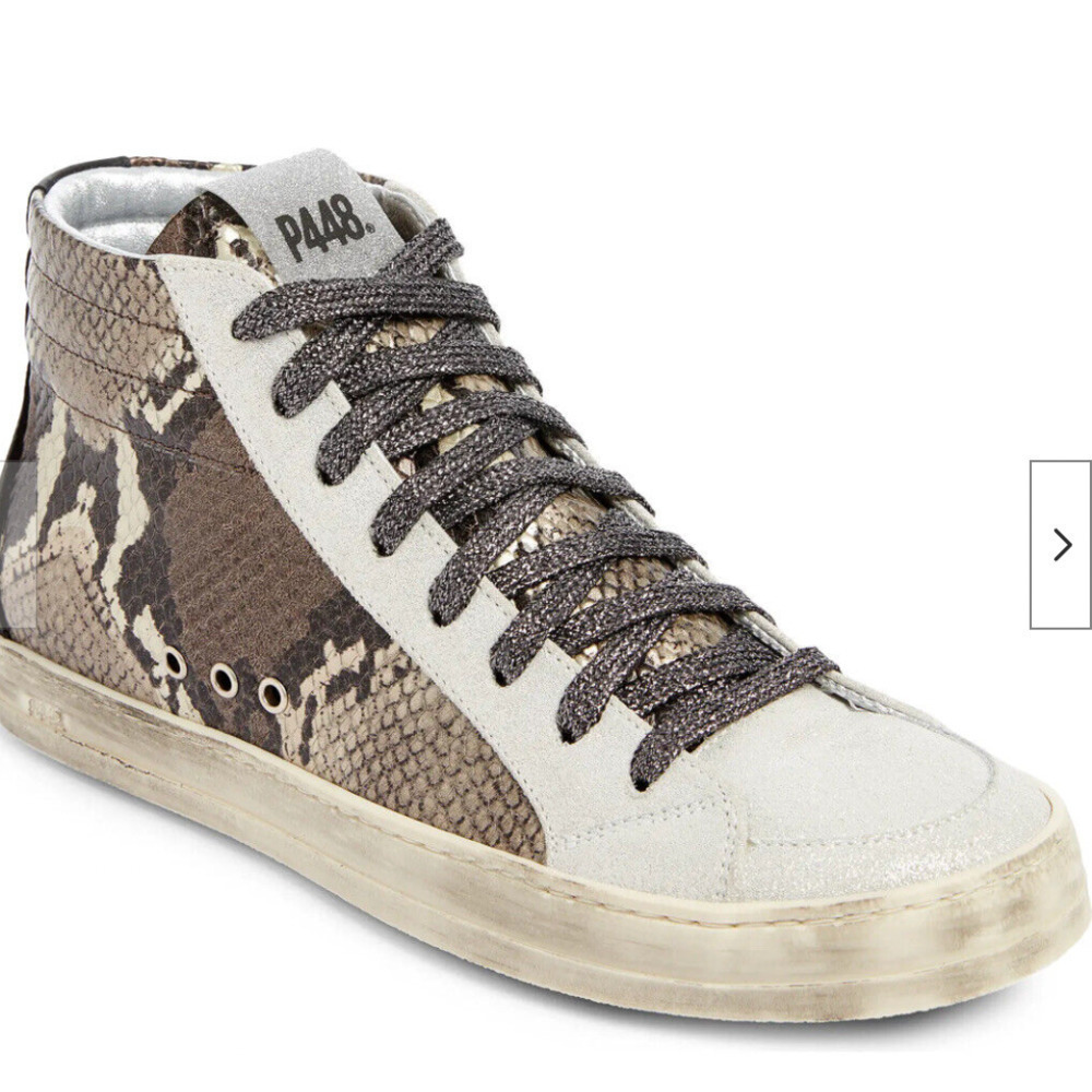 P448 Python Brown Snakeskin Print High Top Sneake… - image 1